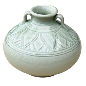 Light Green Glazed Vase Crafted in Celadon Ceramic "Sawankhalok Jade Lotus"